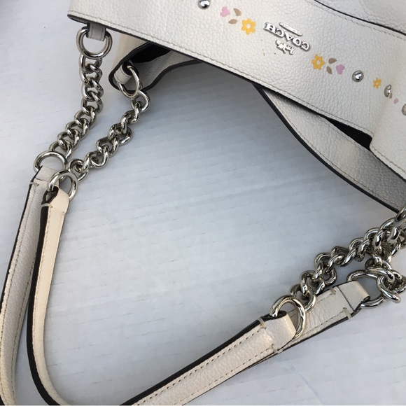 Coach Lexy Floral Pebble Leather Chain Shoulder Bag Purse Cream Flowers Large - Picture 4 of 12